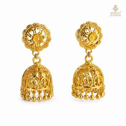 Golden Floral Filigree Jhumkas