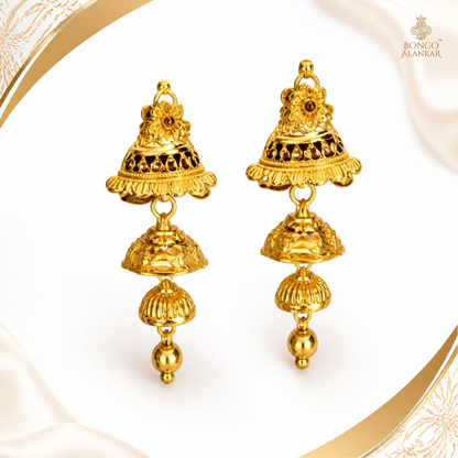 Golden Filigree Tiered Drop Earrings