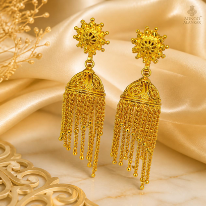Golden Cascade Tassel Jhumkas