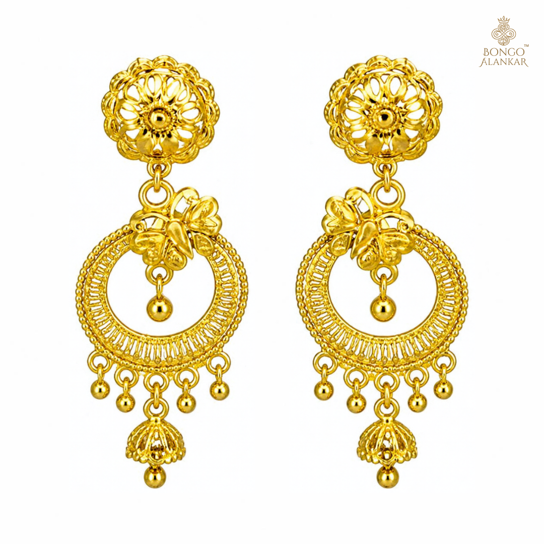 Golden Floral Crescent Drop Earrings
