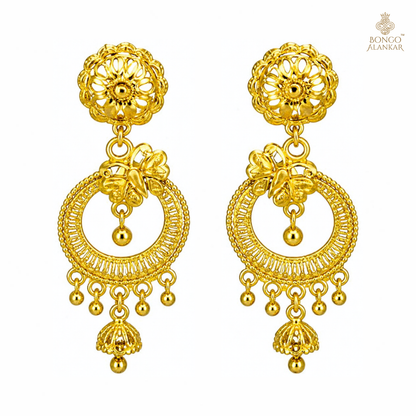 Golden Floral Crescent Drop Earrings