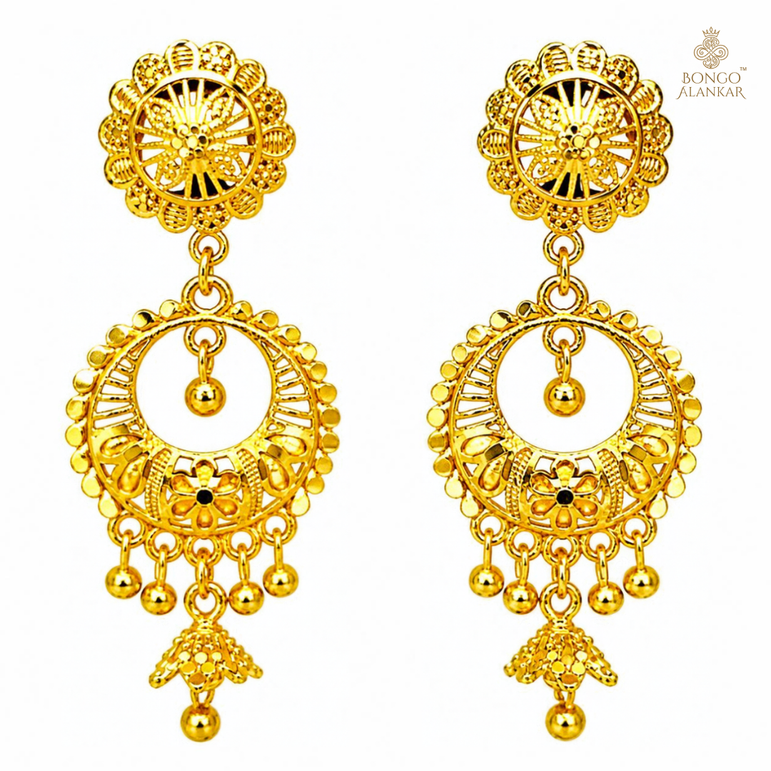 Golden Floral Chandbali Drop Earrings