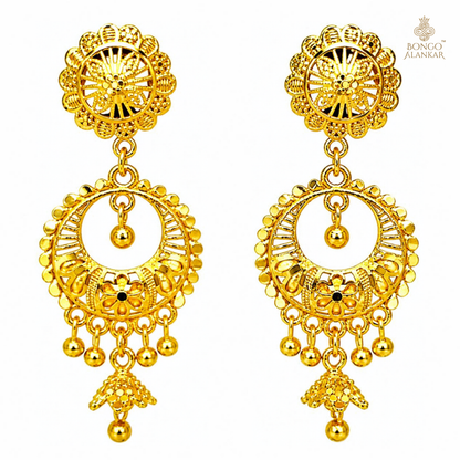 Golden Floral Chandbali Drop Earrings