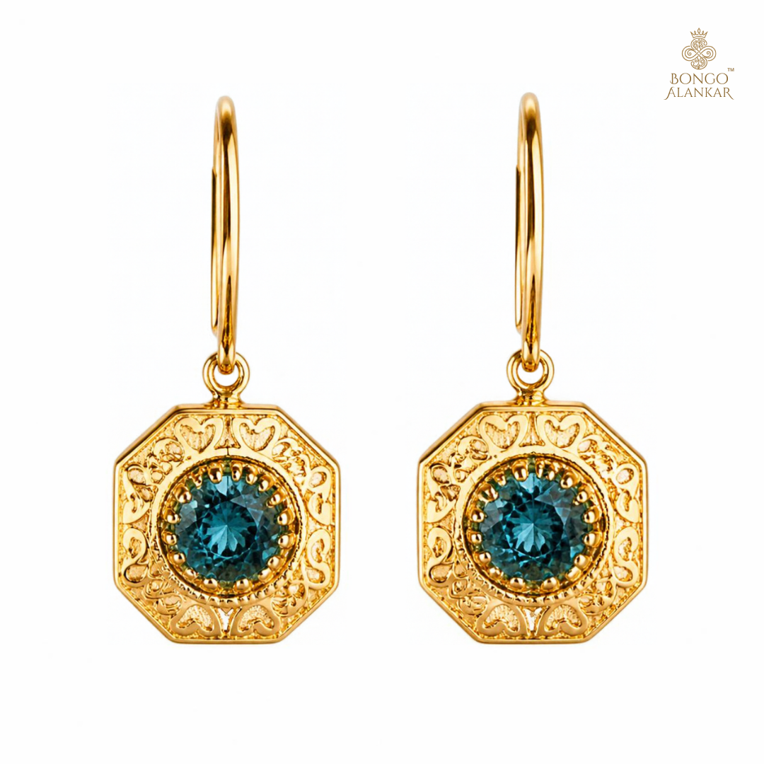 Golden Blue Gemstone Drop Earrings
