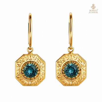 Golden Blue Gemstone Drop Earrings