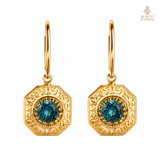 Golden Blue Gemstone Drop Earrings