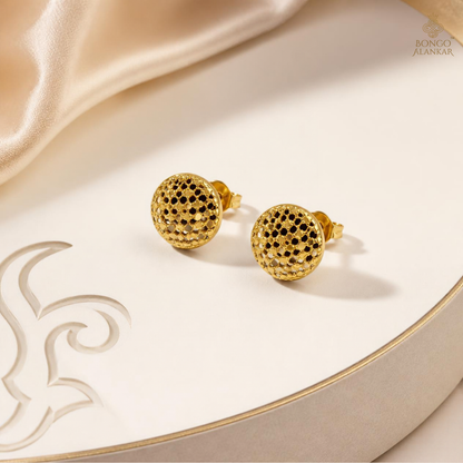 Golden Filigree Disc Stud Earrings