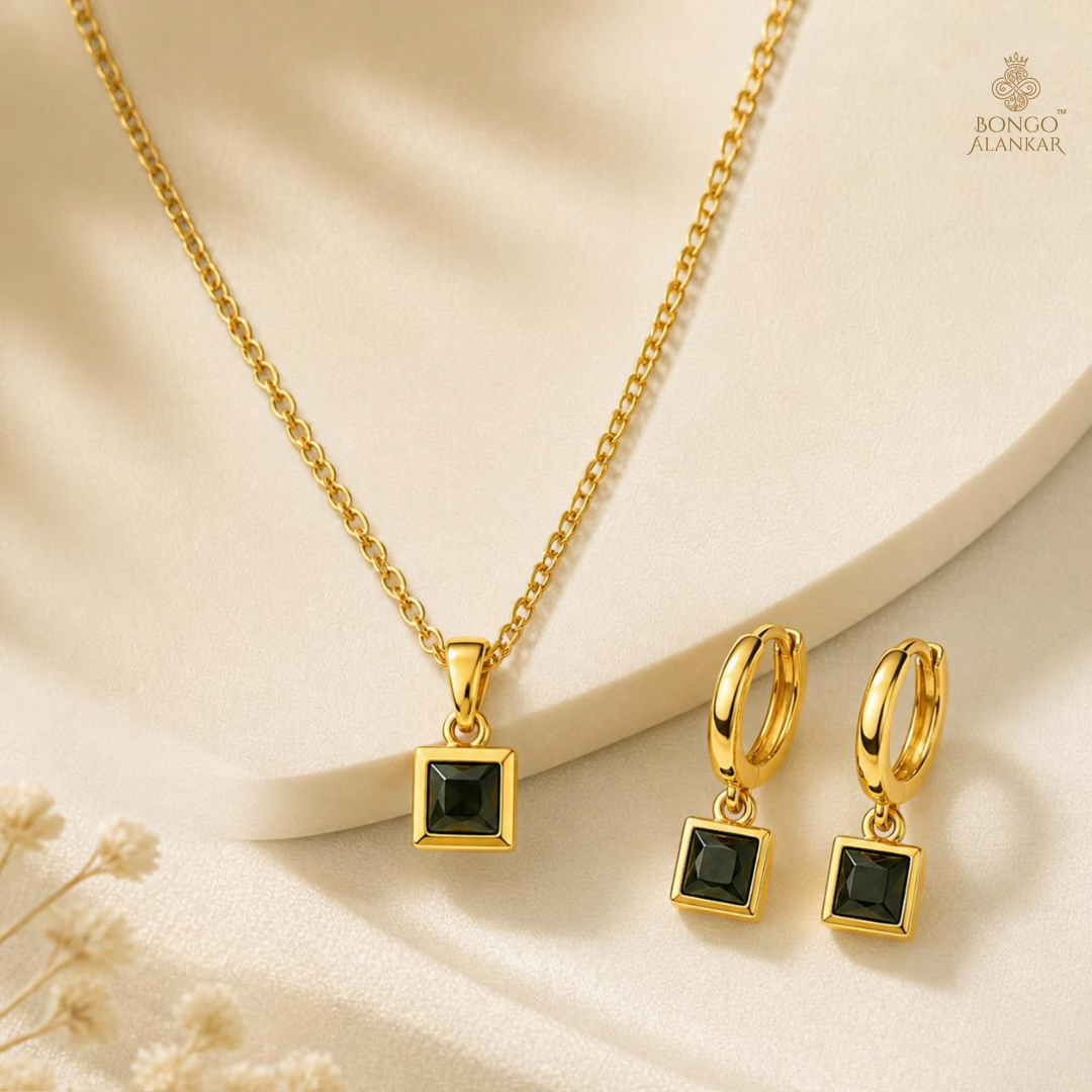 Golden Geometric Black Stone Chain