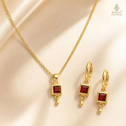 Golden Geometric Red Stone Chain
