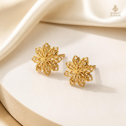 Golden Floral Filigree Stud Earrings