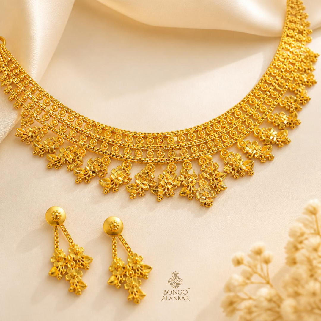 Golden Floral Cascade Necklace