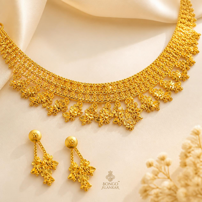 Golden Floral Cascade Necklace
