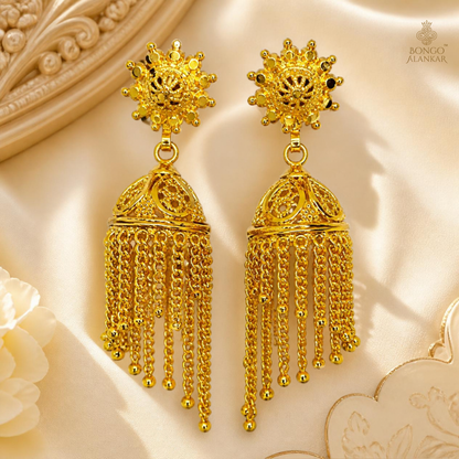 Golden Cascade Tassel Jhumkas