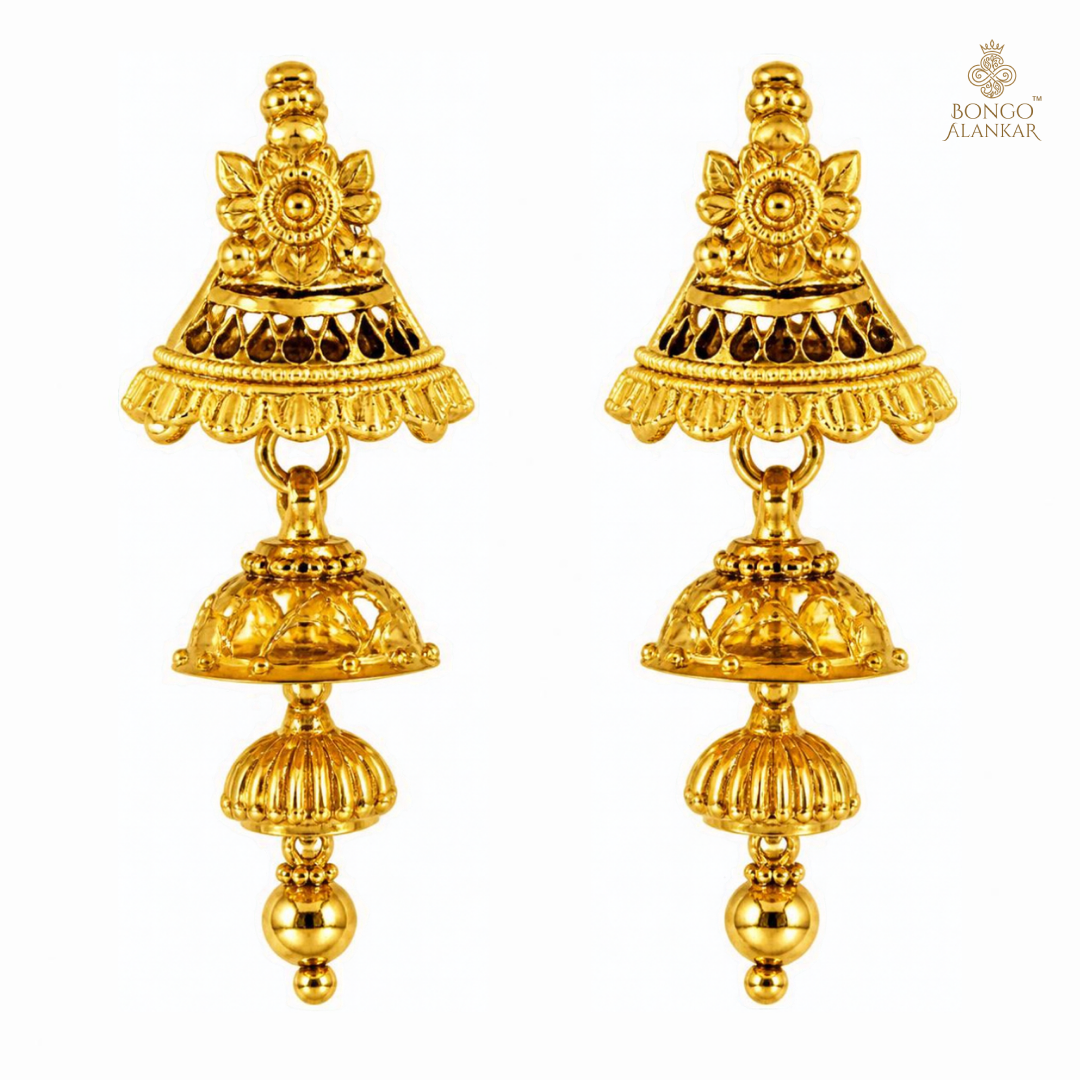 Golden Filigree Tiered Drop Earrings
