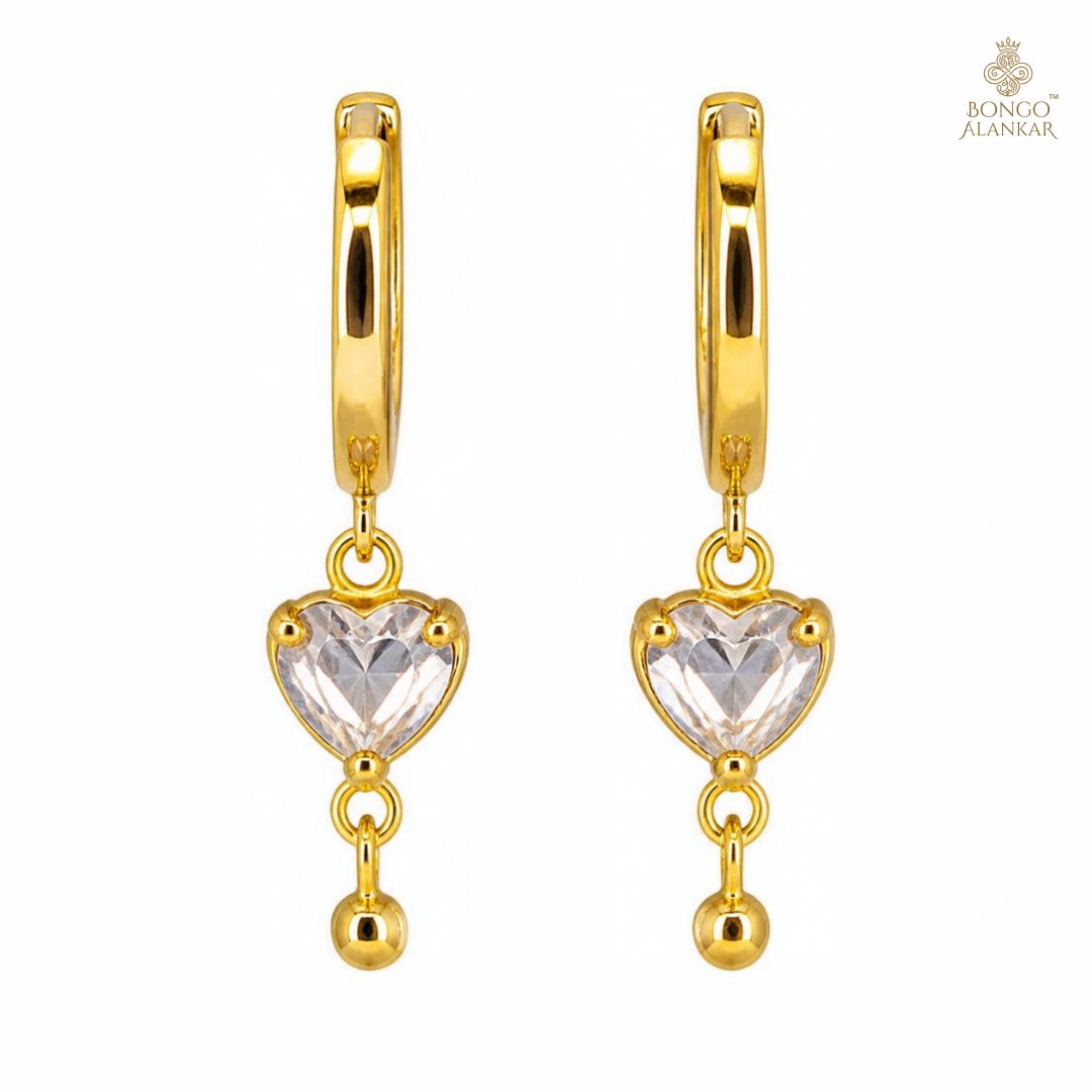Golden Heart Crystal Drop Earrings