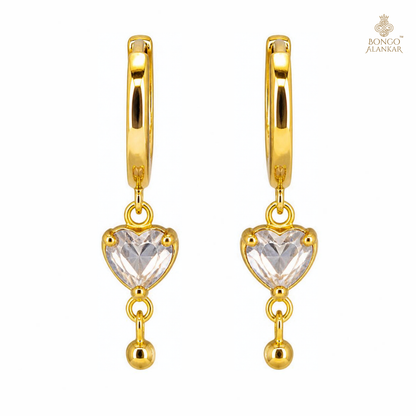 Golden Heart Crystal Drop Earrings