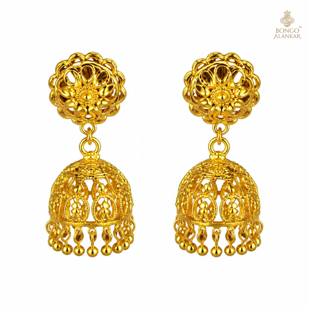 Golden Floral Filigree Jhumkas