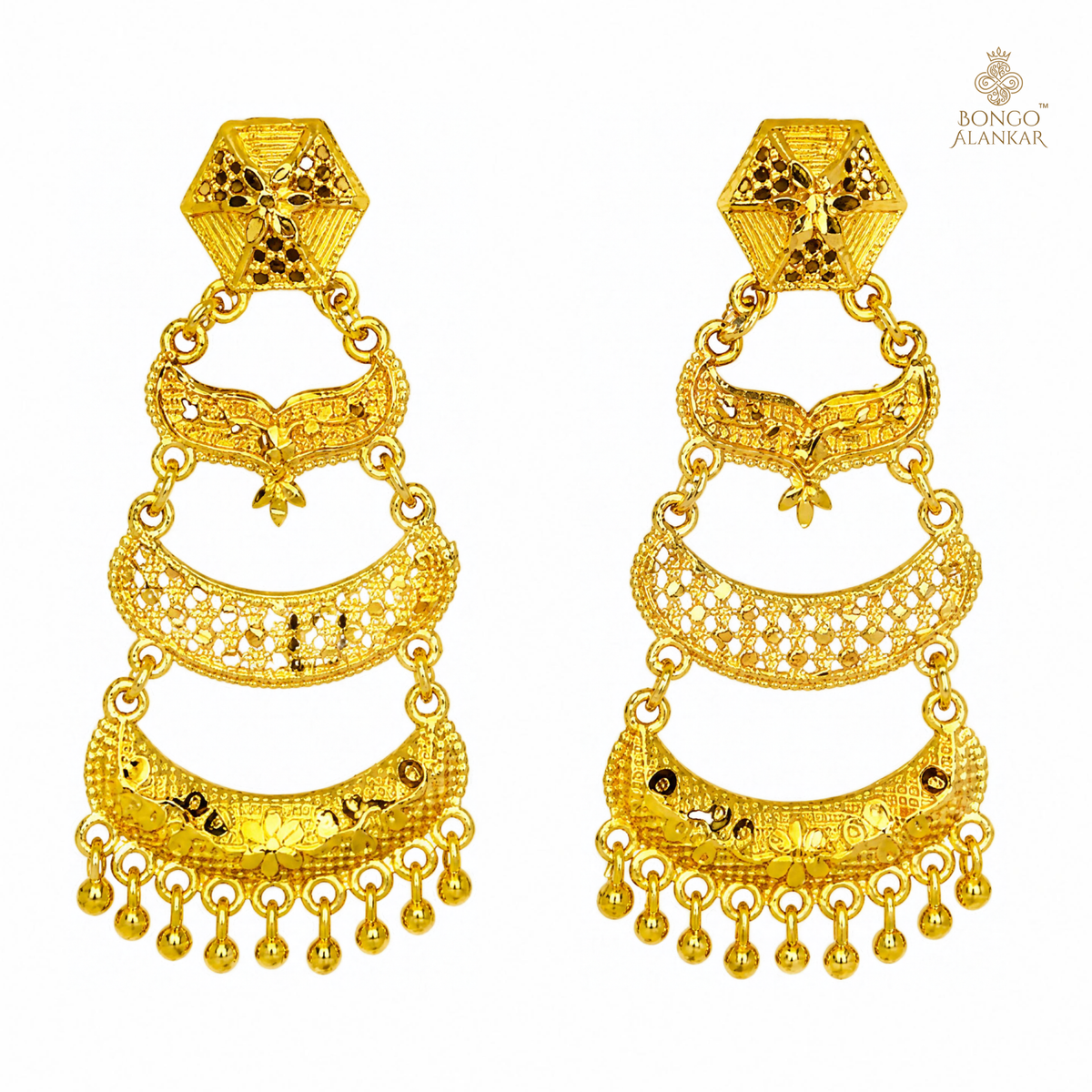 Golden Crescent Cascade Earrings