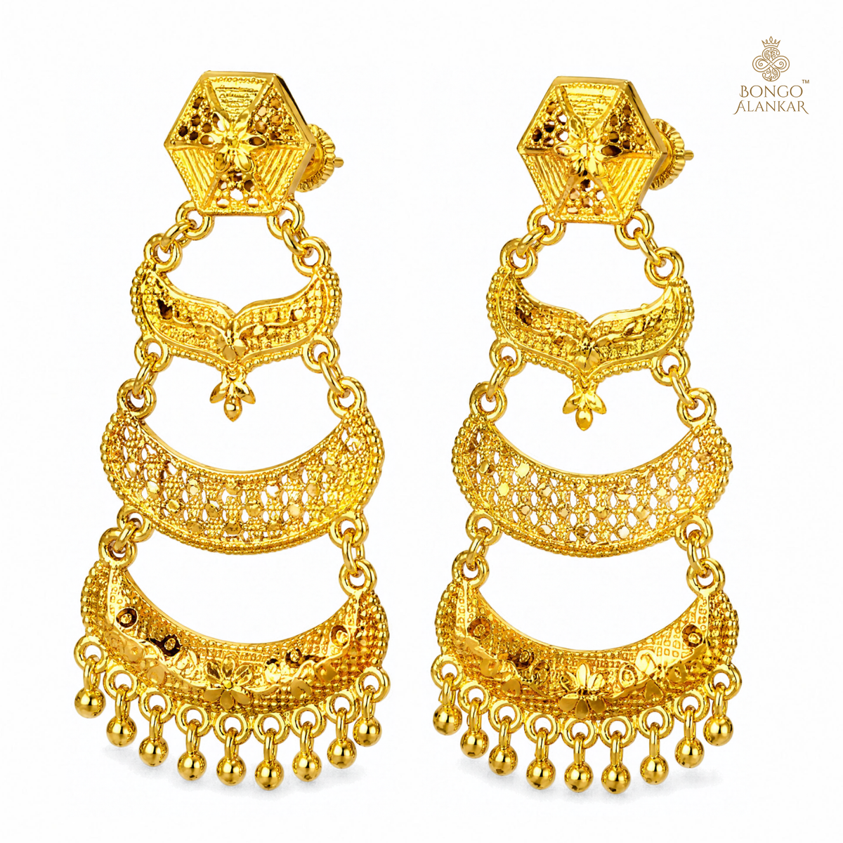 Golden Crescent Cascade Earrings