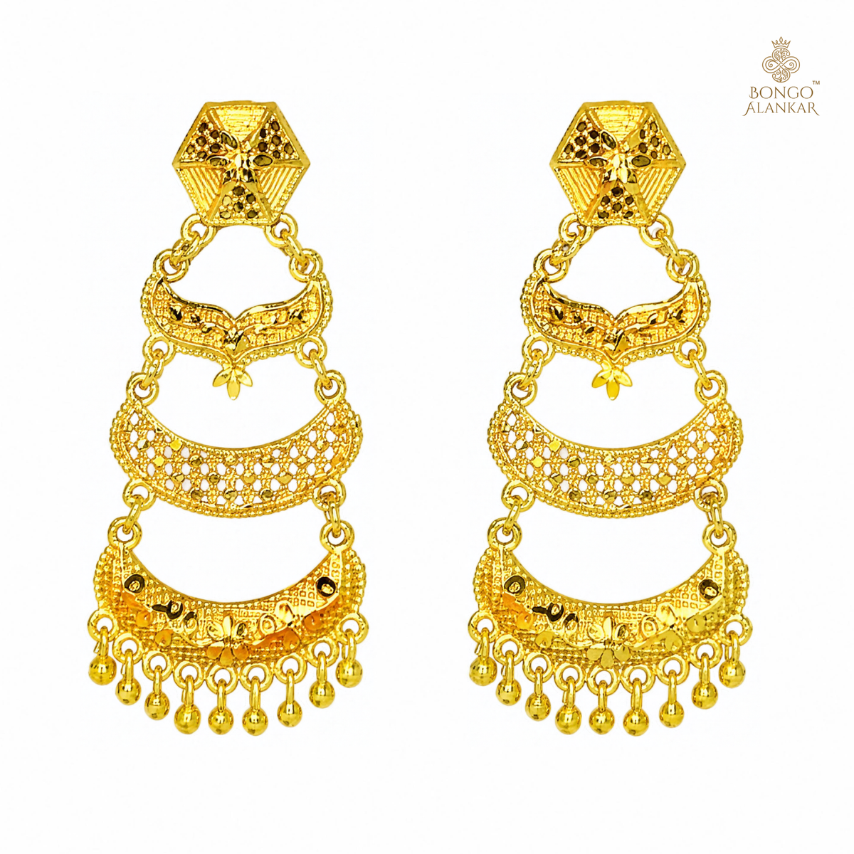 Golden Crescent Cascade Earrings