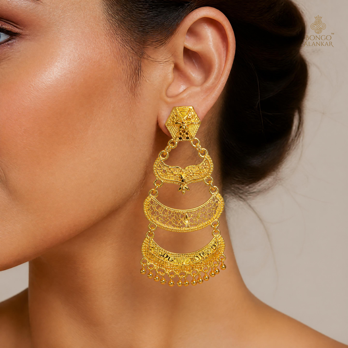 Golden Crescent Cascade Earrings