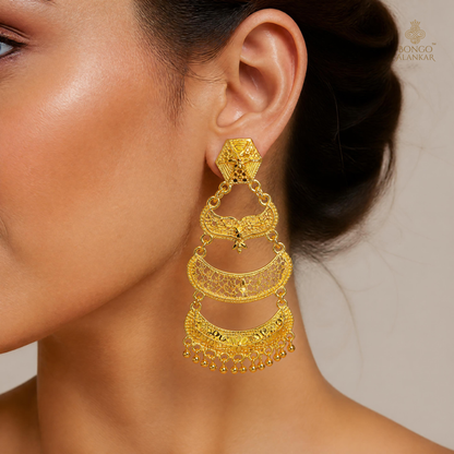 Golden Crescent Cascade Earrings
