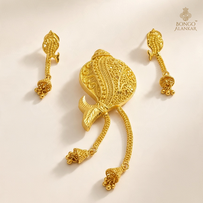 Golden Paisley Filigree Pendant Set with Jhumka Drops