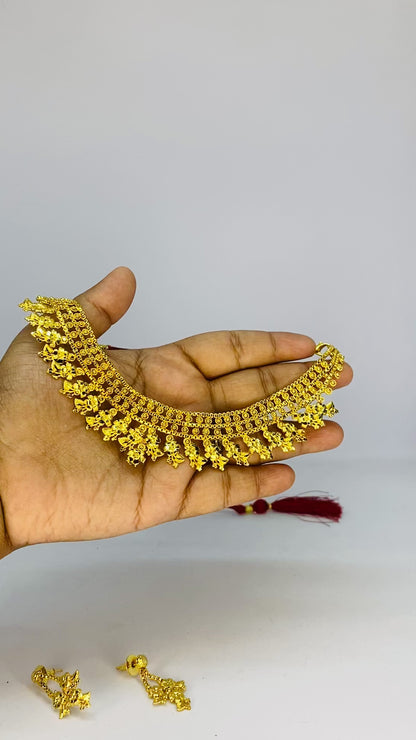 Golden Floral Cascade Necklace