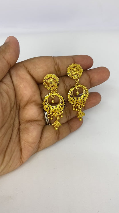 Golden Floral Chandbali Drop Earrings