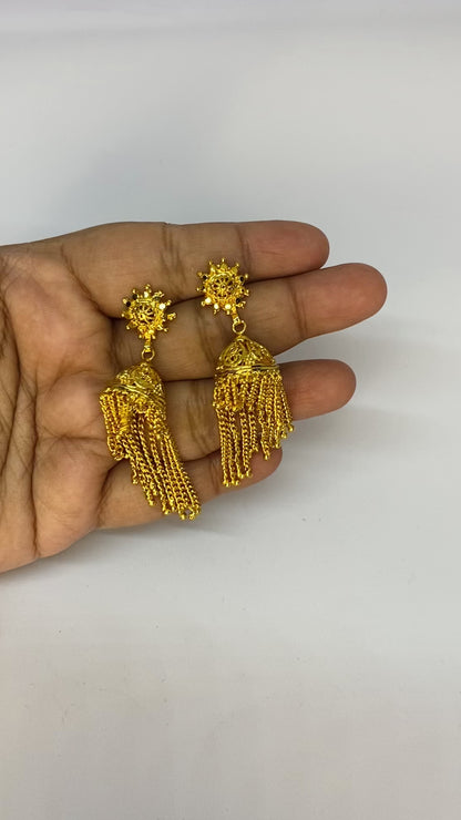Golden Cascade Tassel Jhumkas