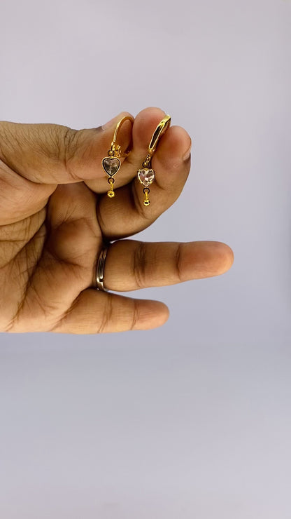 Golden Heart Crystal Drop Earrings