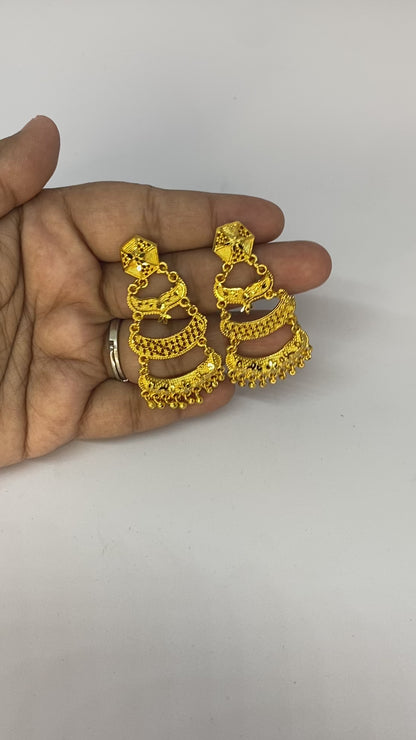 Golden Crescent Cascade Earrings