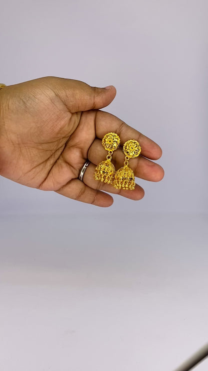 Golden Floral Filigree Jhumkas