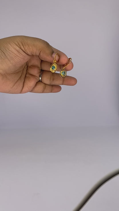 Golden Blue Gemstone Drop Earrings