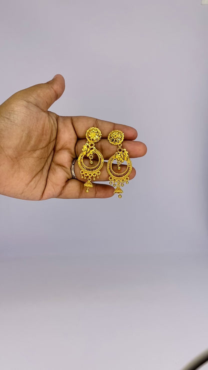 Golden Floral Crescent Drop Earrings