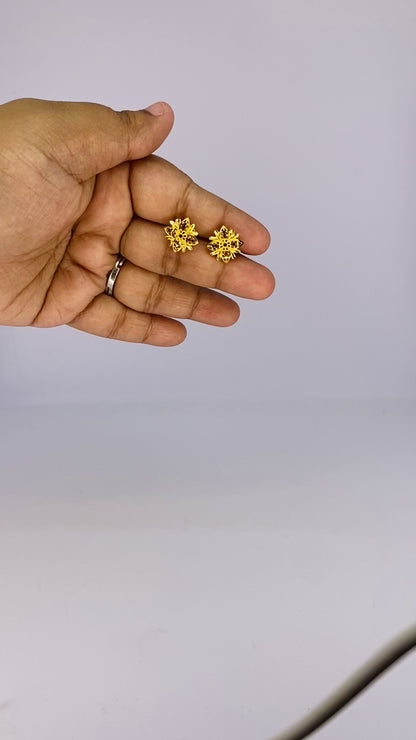 Golden Floral Filigree Stud Earrings